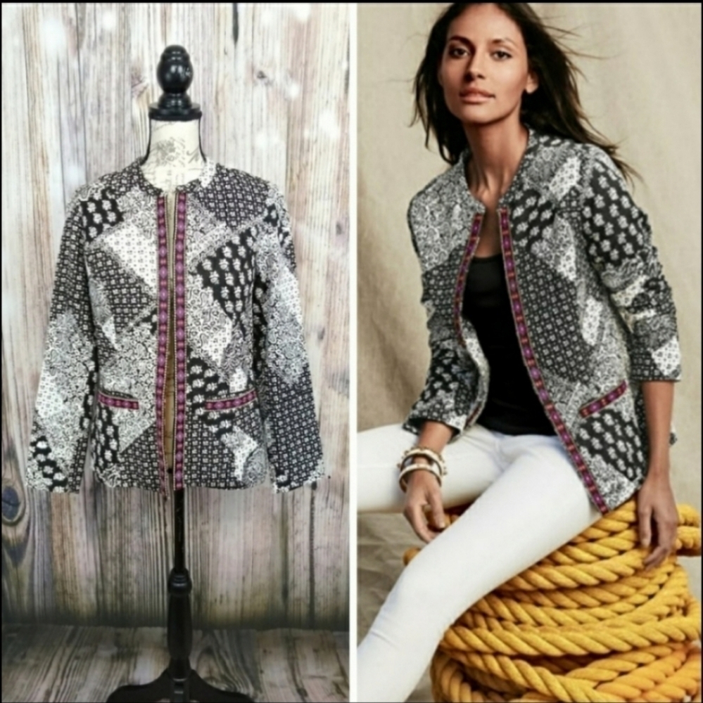 Indikka Pasiley & Boho Print Contrast Trim Blazer